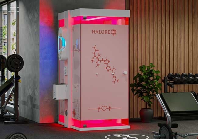 HaloRed O₂ salt, red light, and oxygen wellness booth at Green Haven on Main.